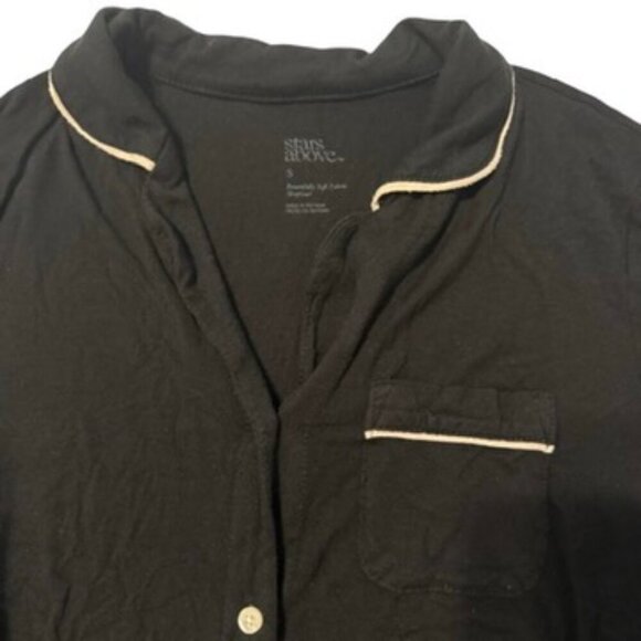 Stars Above Black Pajama Set Short Sleeve Button Up Pants Size S - Picture 3 of 4